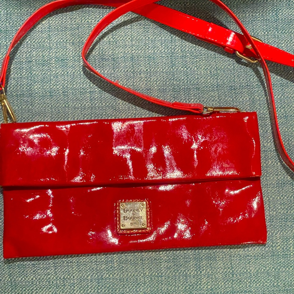 Dooney & Bourke vintage red patent leather there crossbody or clutch .